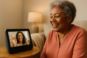 Video Call with Elderly Woman Speaking to Daughter on Amazon Echo Show